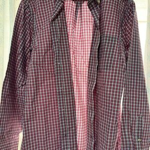 Izod Men's L/S Button Down Red Plaid Shirt - L